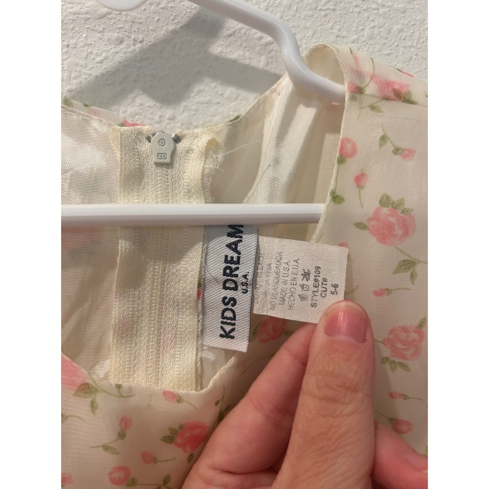 Vintage Kids Dream Floral Organza Special Occasion Dress Pink Cream Size 5-6 - Picture 4 of 6